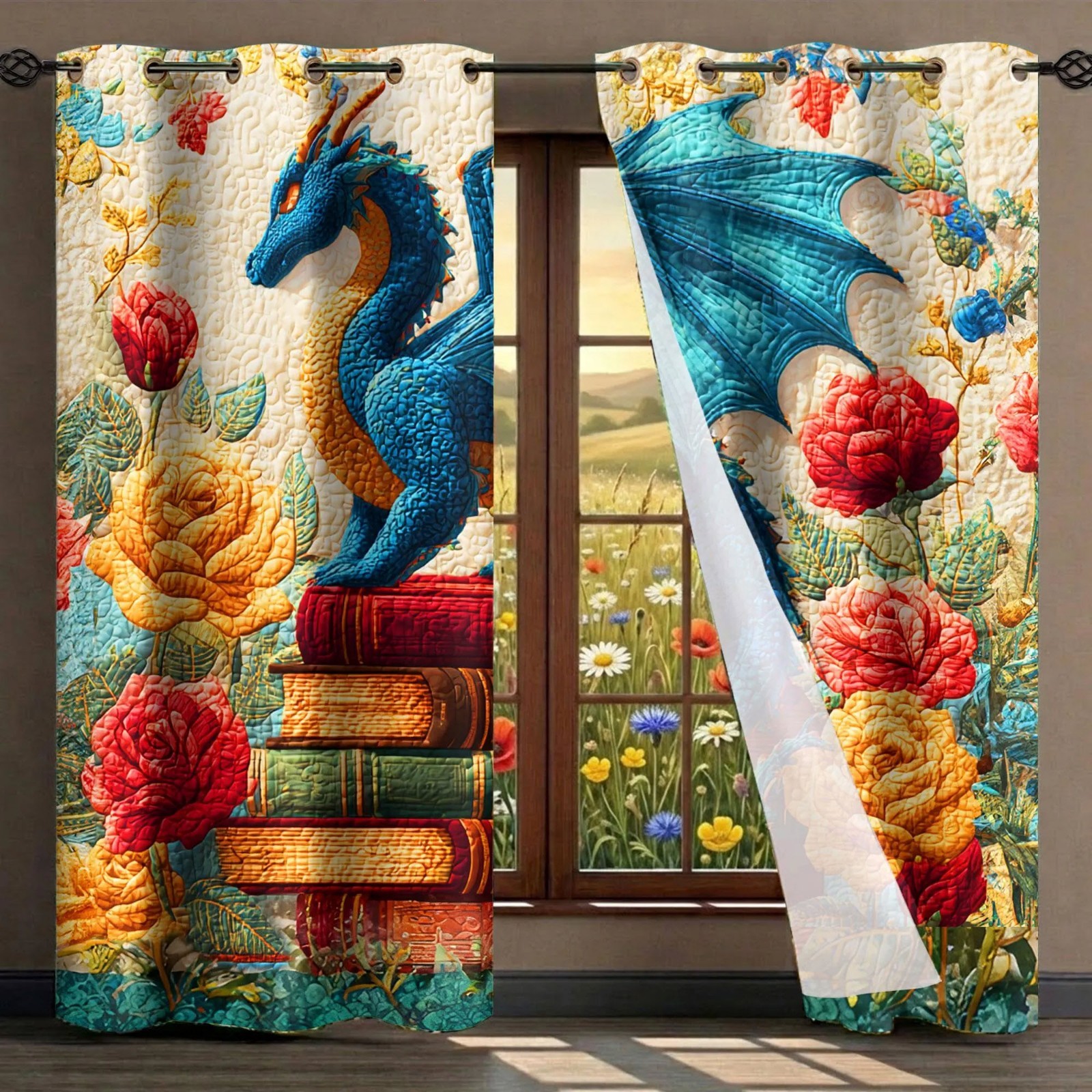 Bookish Dragon Curtains Fantasy Reading Decor Perfect Book Lovers Artistic Home