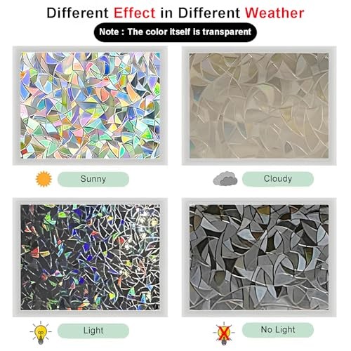 Window Privacy Film Stained Glass Window Film 17.5 x 78.7 Inch Rainbow