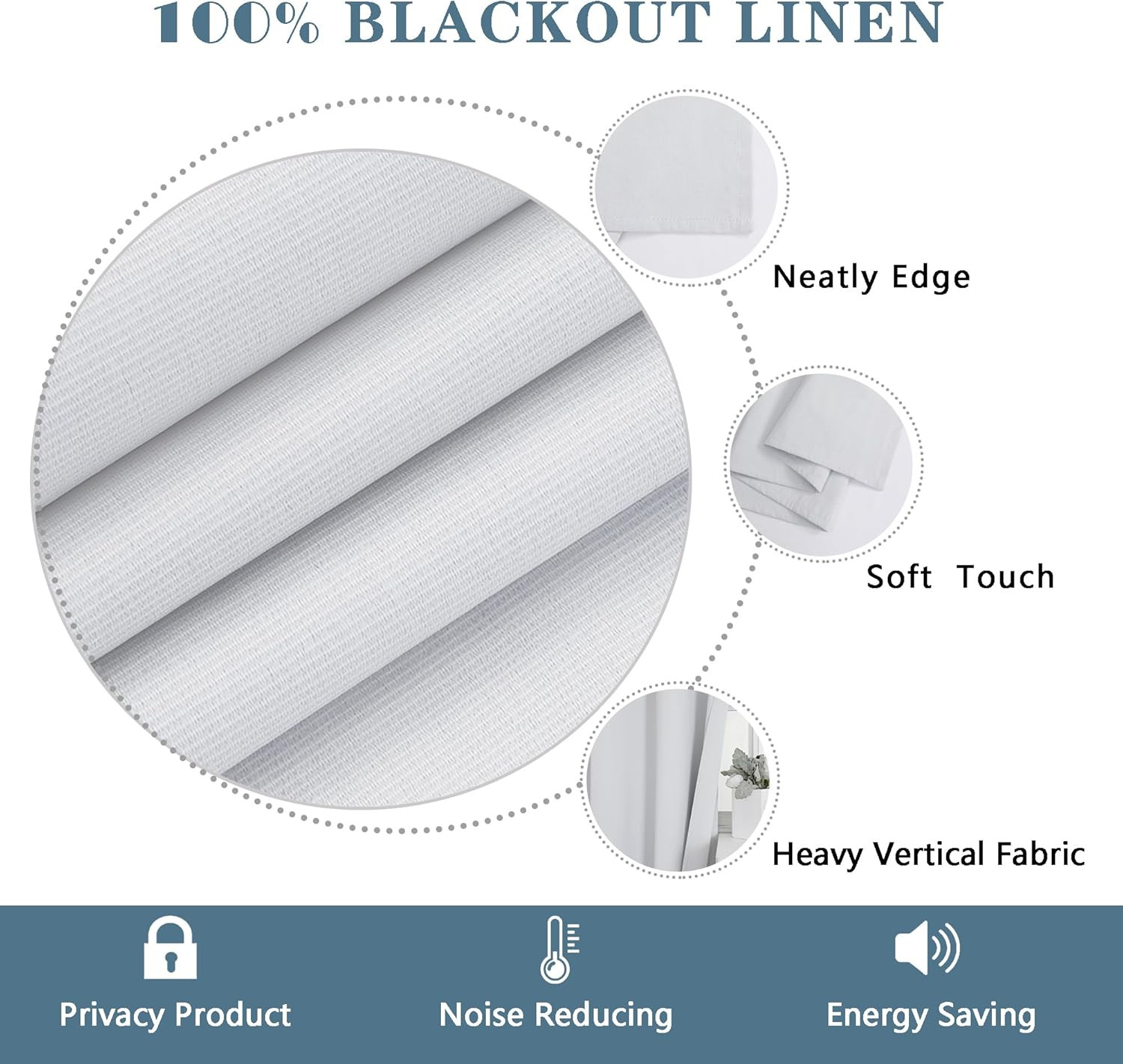 2 Panels 100% Blackout Curtain Liners, 100% Darkening Thermal Insulated Blackout