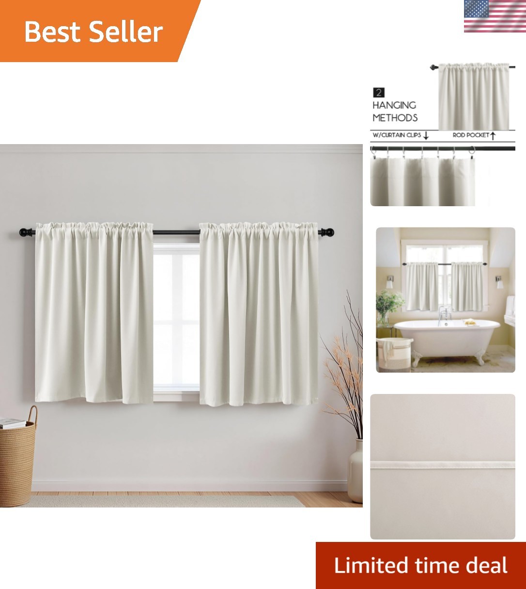 24×34 Inch Long Beige Curtains for Small Windows Blackout Thermal Insulating …