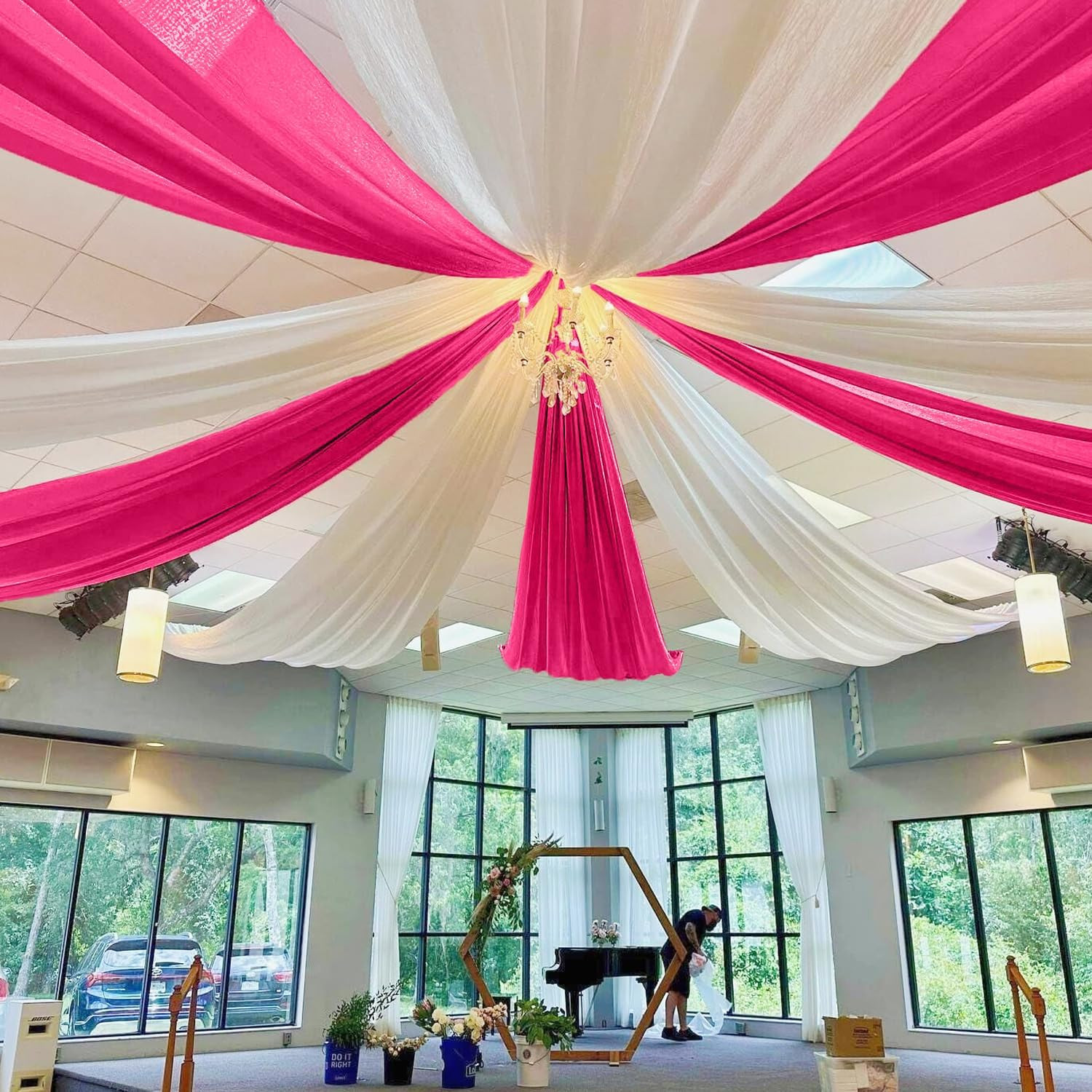 Hot Pink Sheer Ceiling Drapes 5X30Ft for Weddings & Parties – 2 Panels