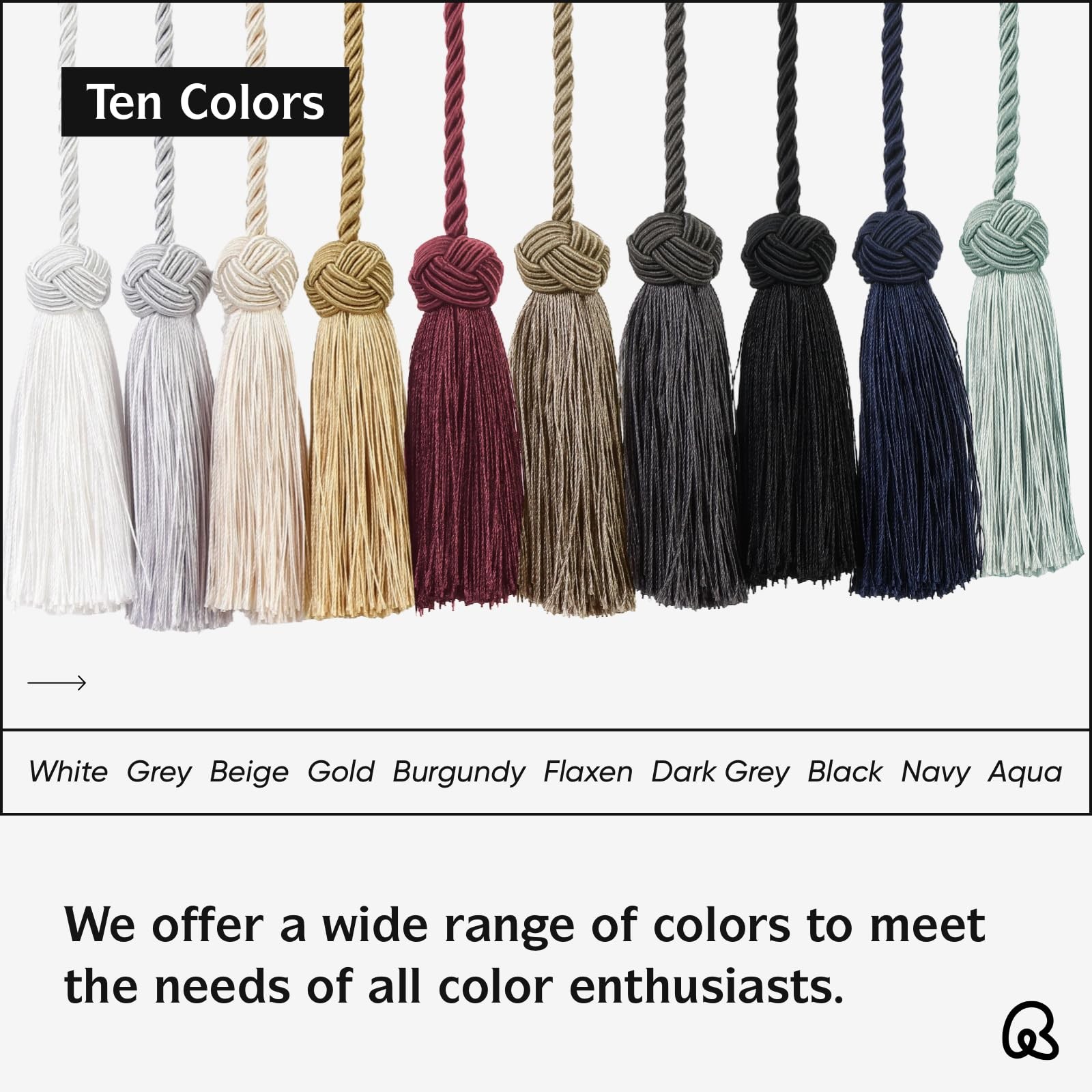 2 Pack Curtain Tiebacks Curtains Tie Back with Tassels- 2 Pack, Black