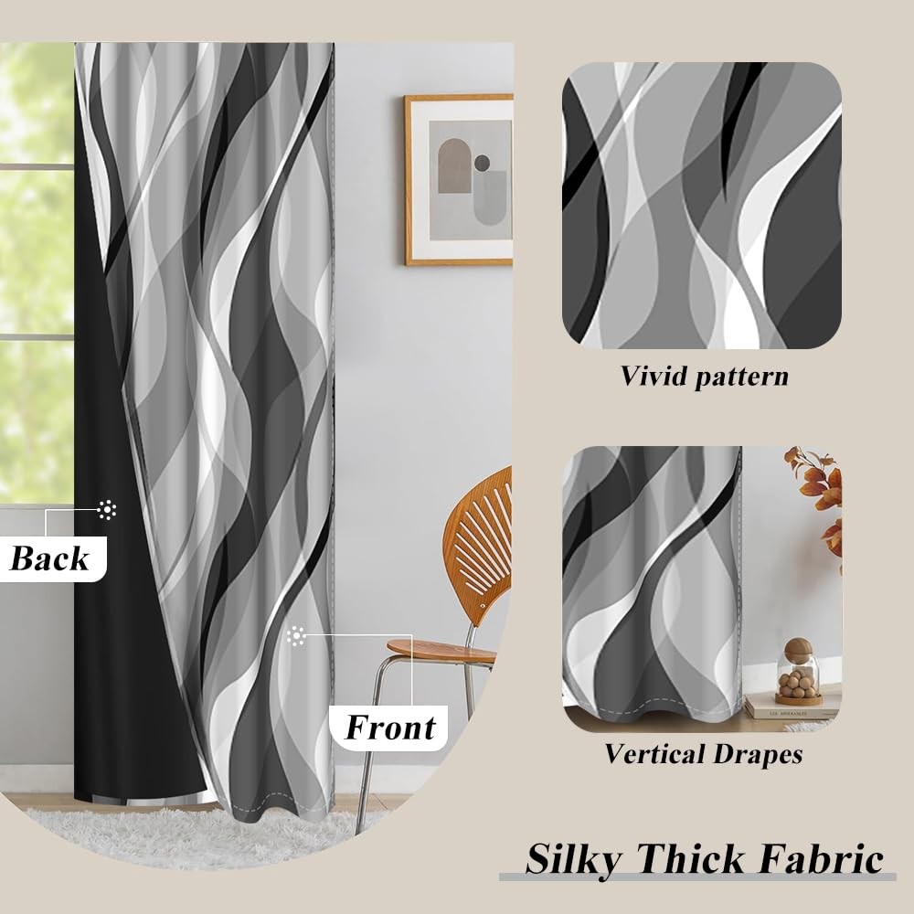 DORCEV Modern Abstract Grey Striped Blackout Curtains Black and Grey Ombre Windo