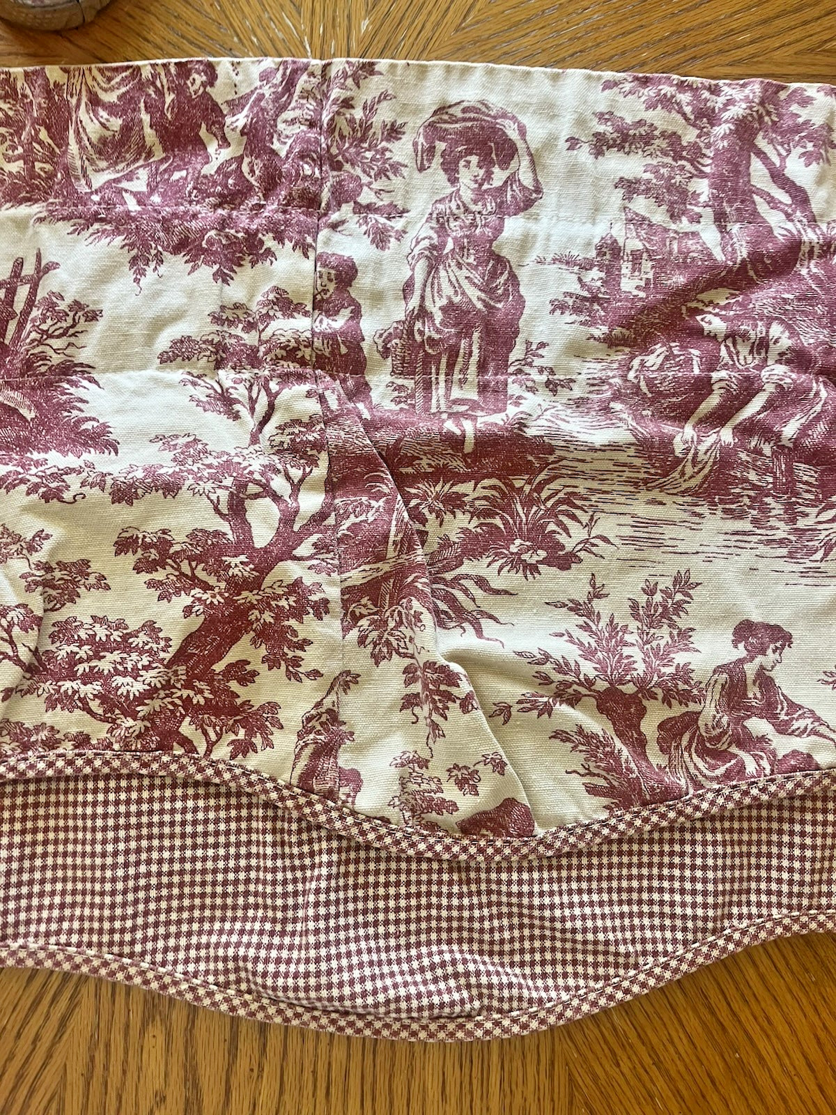 Toile Valance Burgundy Red Off White Beige Gingham Check French Country 74×15.5″