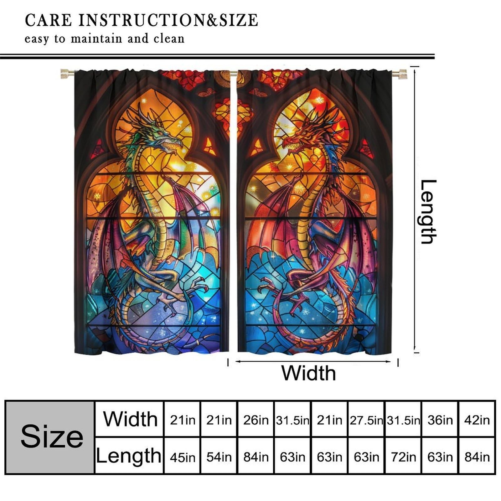 Nanacur Dragon Decorative Window 20.5″W x 45″L (Pack of 2), Stained Glass-8