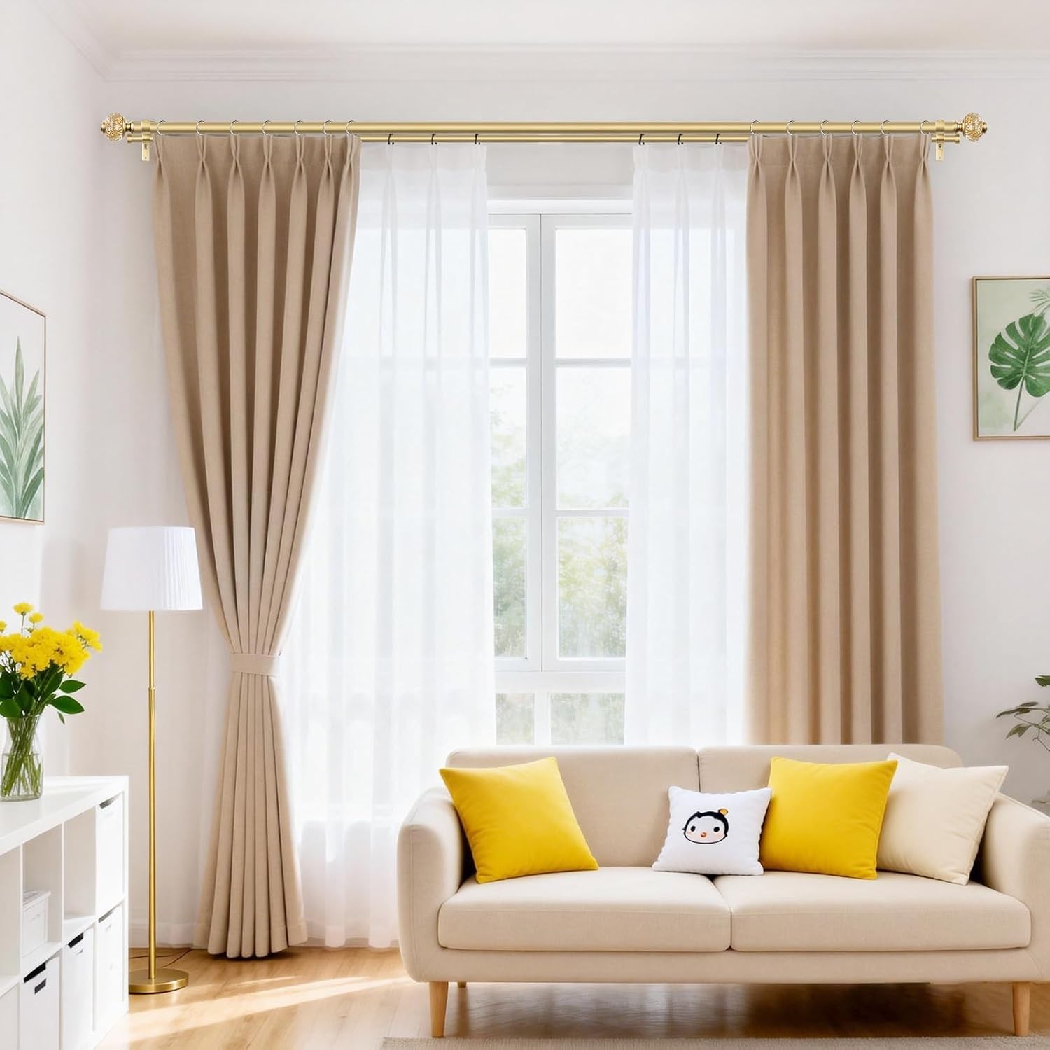 Luxury Gold Double Curtain Rods 36-72” with Crystal Finials, Eco-Friendly Design