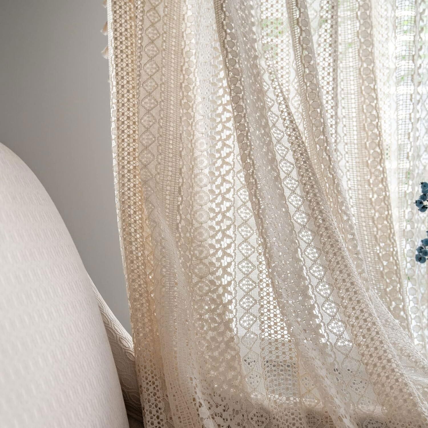 Crochet Lace Curtain Panels Window Drapes Bedroom Living Room Rod Pocket Rustic