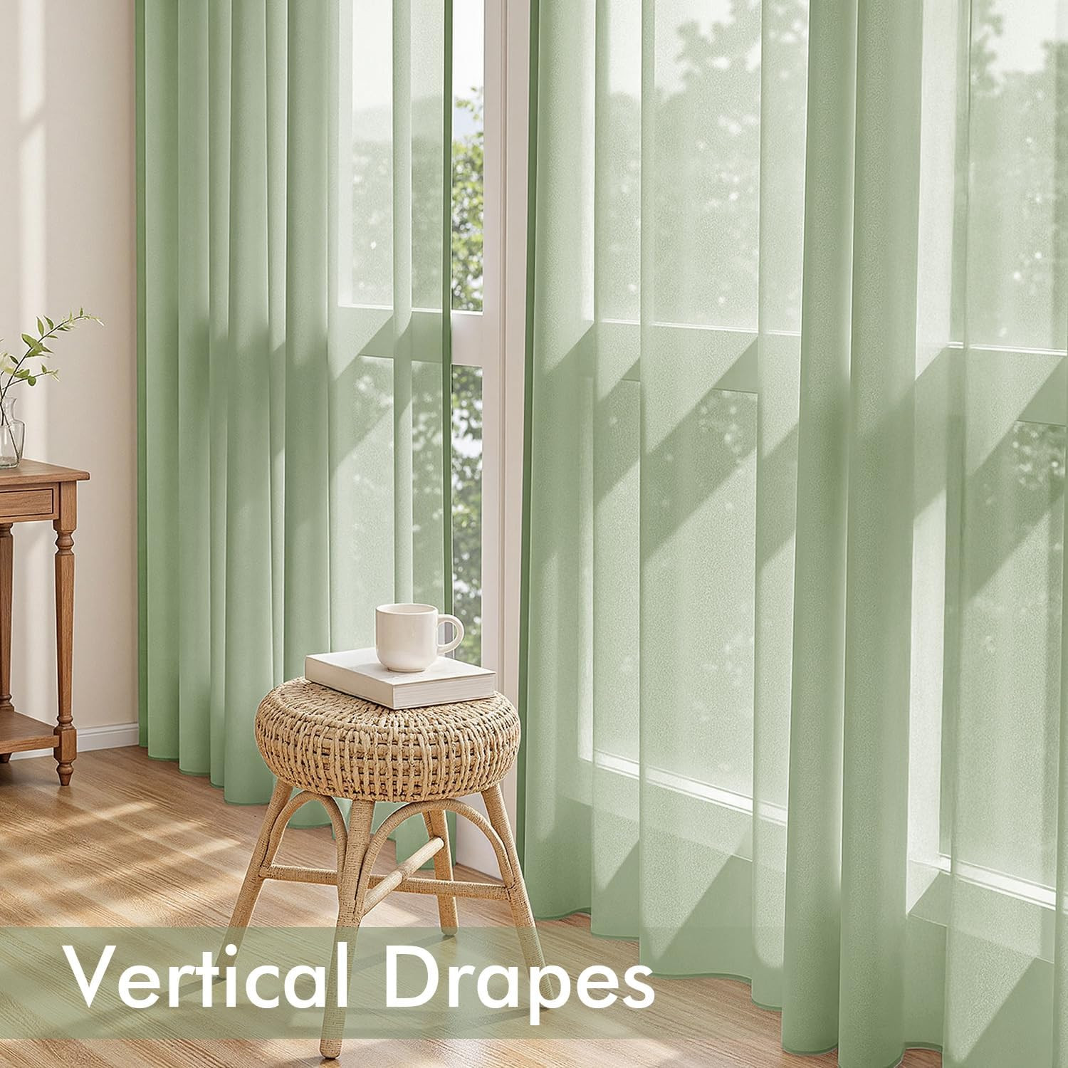 MIULEE Sage Green Sheer Curtains 84 Inches Long, 4 Panels Set, Light Filtering R