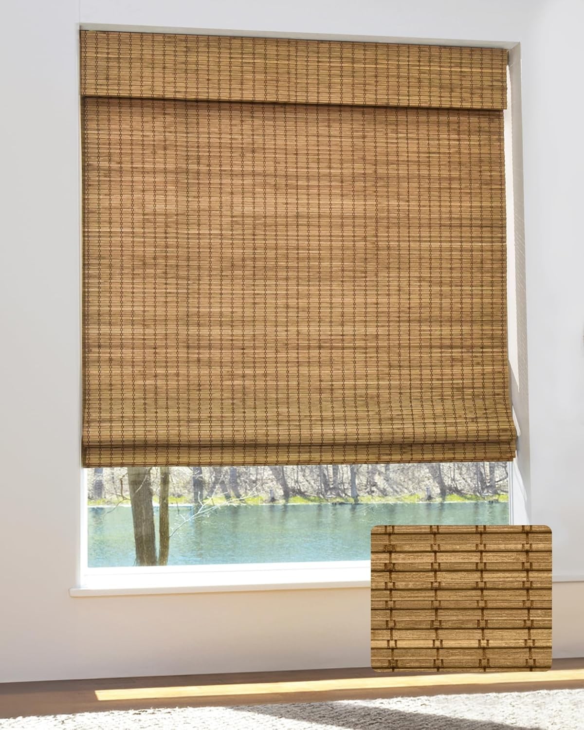 Cordless bamboo Roman blind,suitable for windows ,36 wide x 64 inches high
