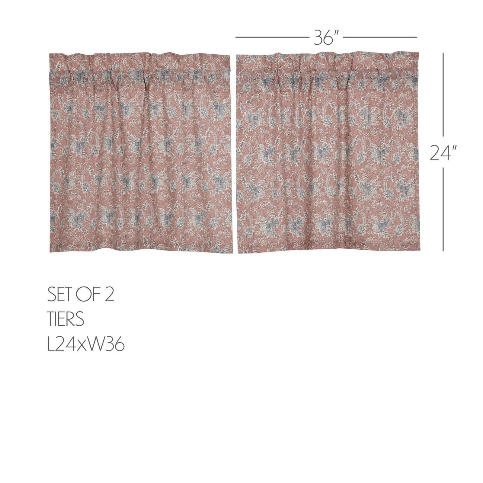 Farmhouse 24″x36″ Tier Pair Pink Rod Pocket / Kitchen Window Curtains VHC Brands