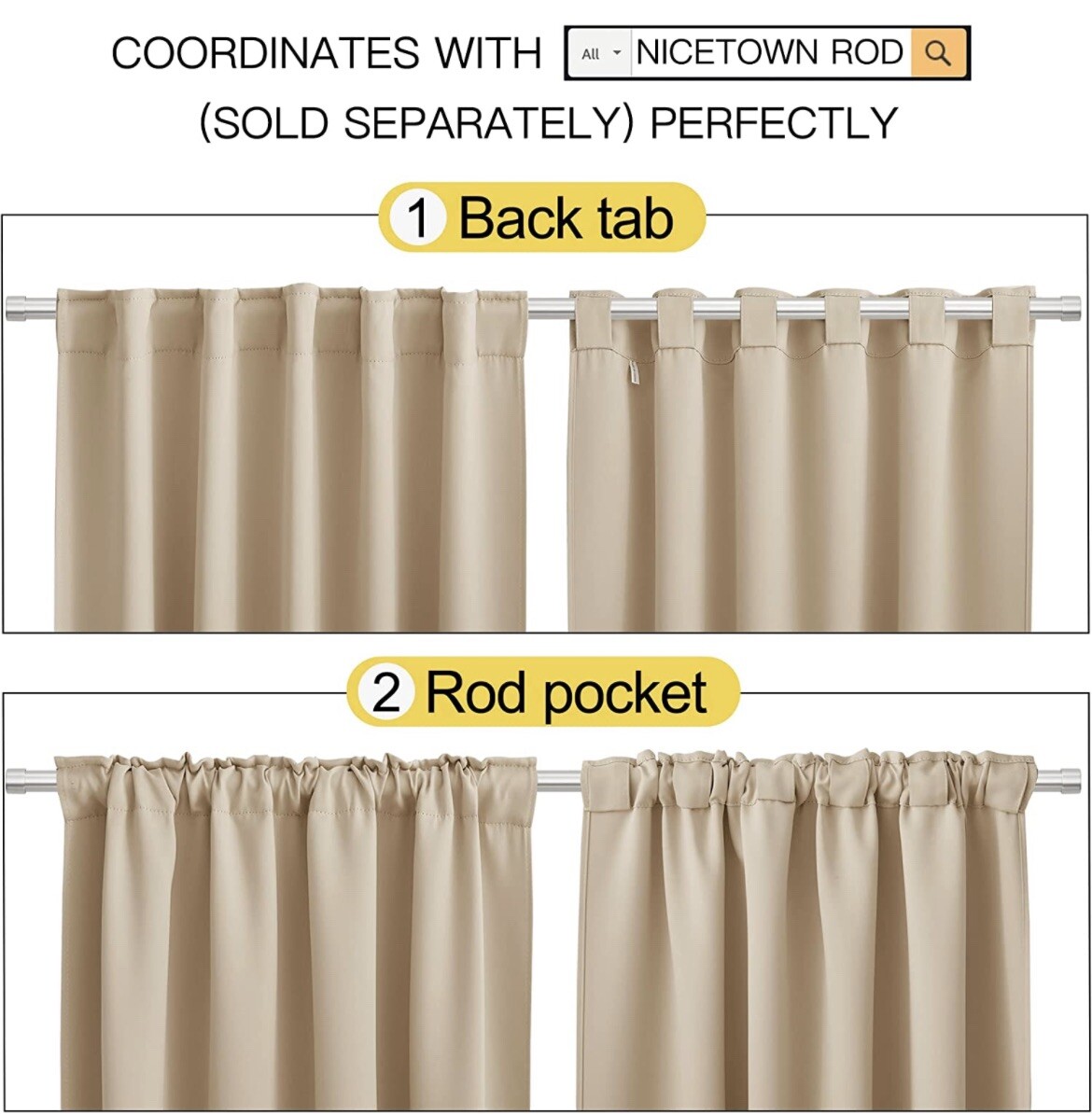 NICETOWN Extra Long Window/Door Curtains With Back Tab/Rod Pockets (W52”*L108”)