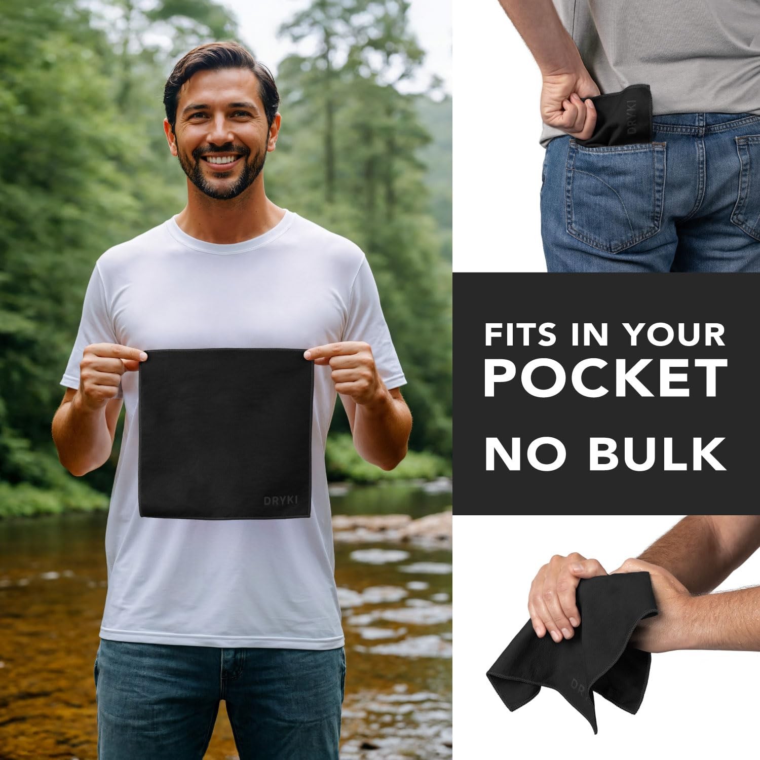 DRYKI Sweat Absorbing Handkerchiefs – The Original 10″ x 10″, *Black: 5 Pack