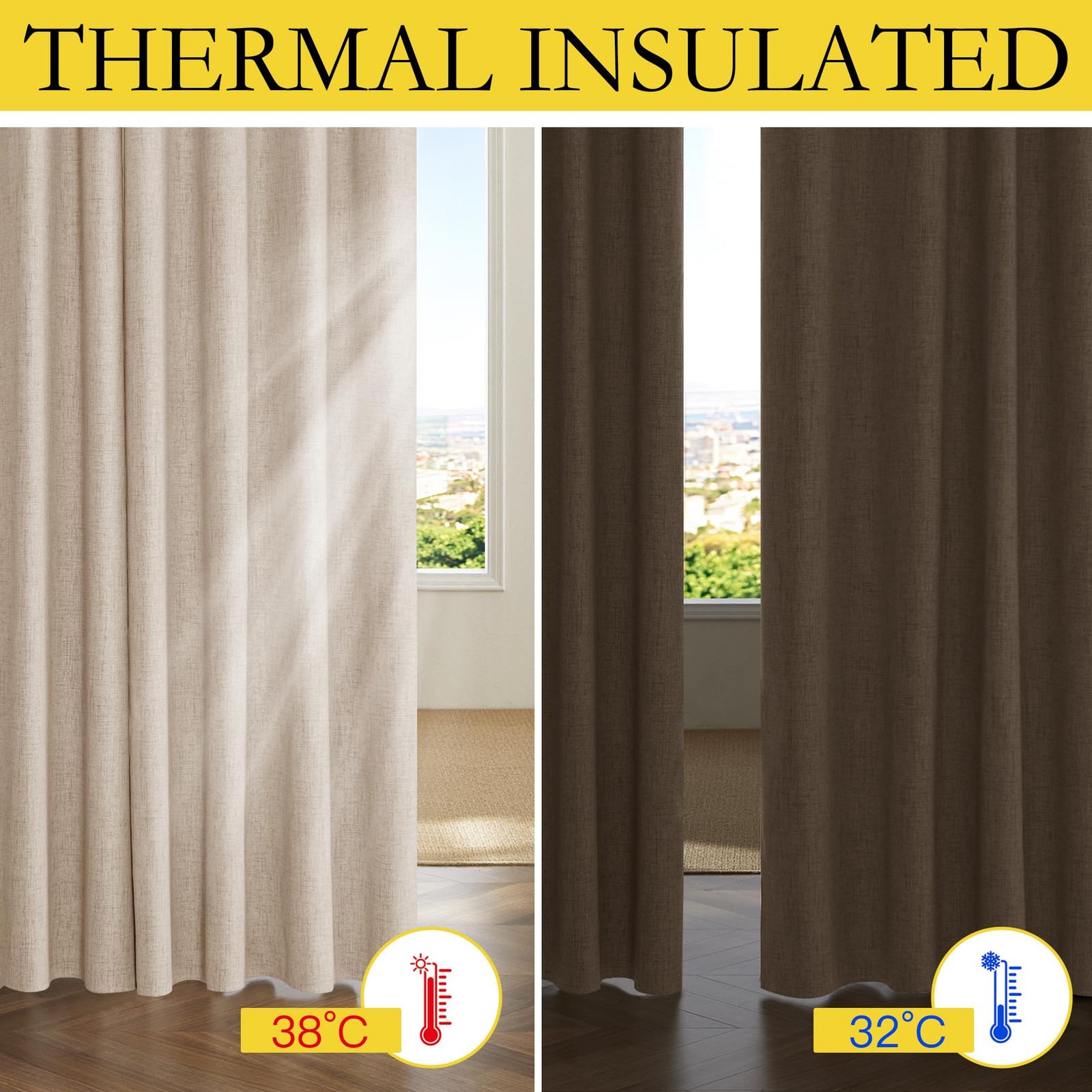 100% Blackout Short Curtains for Windows, 2 Panels Set, W42 x L54 Each, Beige…