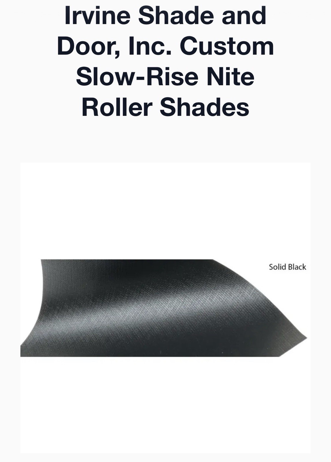 IRVINE SLOW-RISE RV NIGHT SHADE WINDOW BLIND (BLACK) 35”W x 24” L (No Hardware)