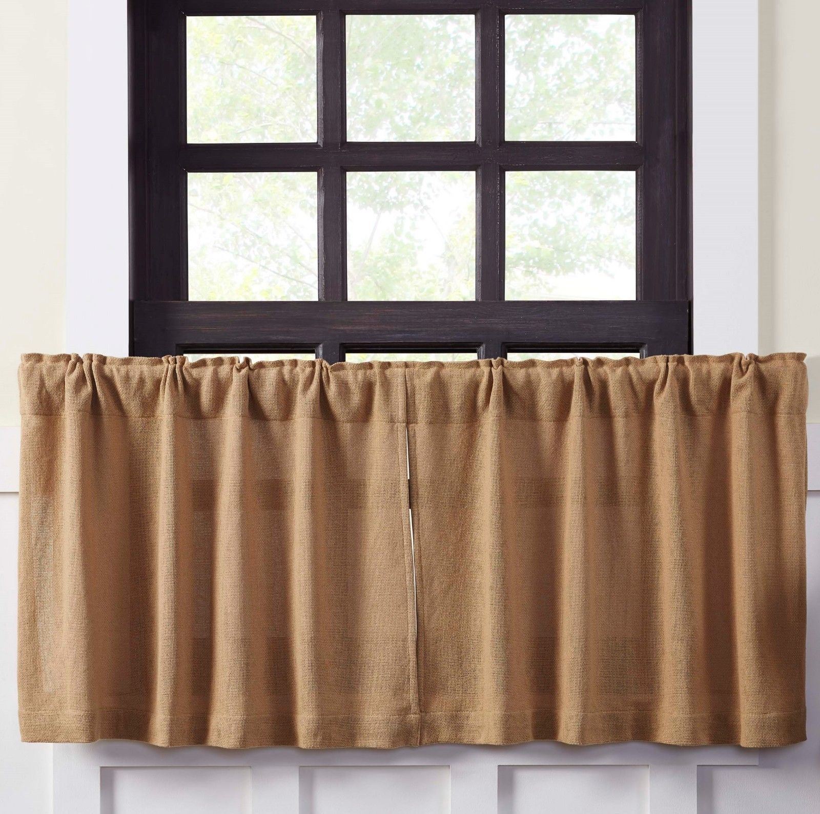 Burlap Natural Rustic Tan Cafe Curtains 100% Cotton Window Tier Set 24″ L