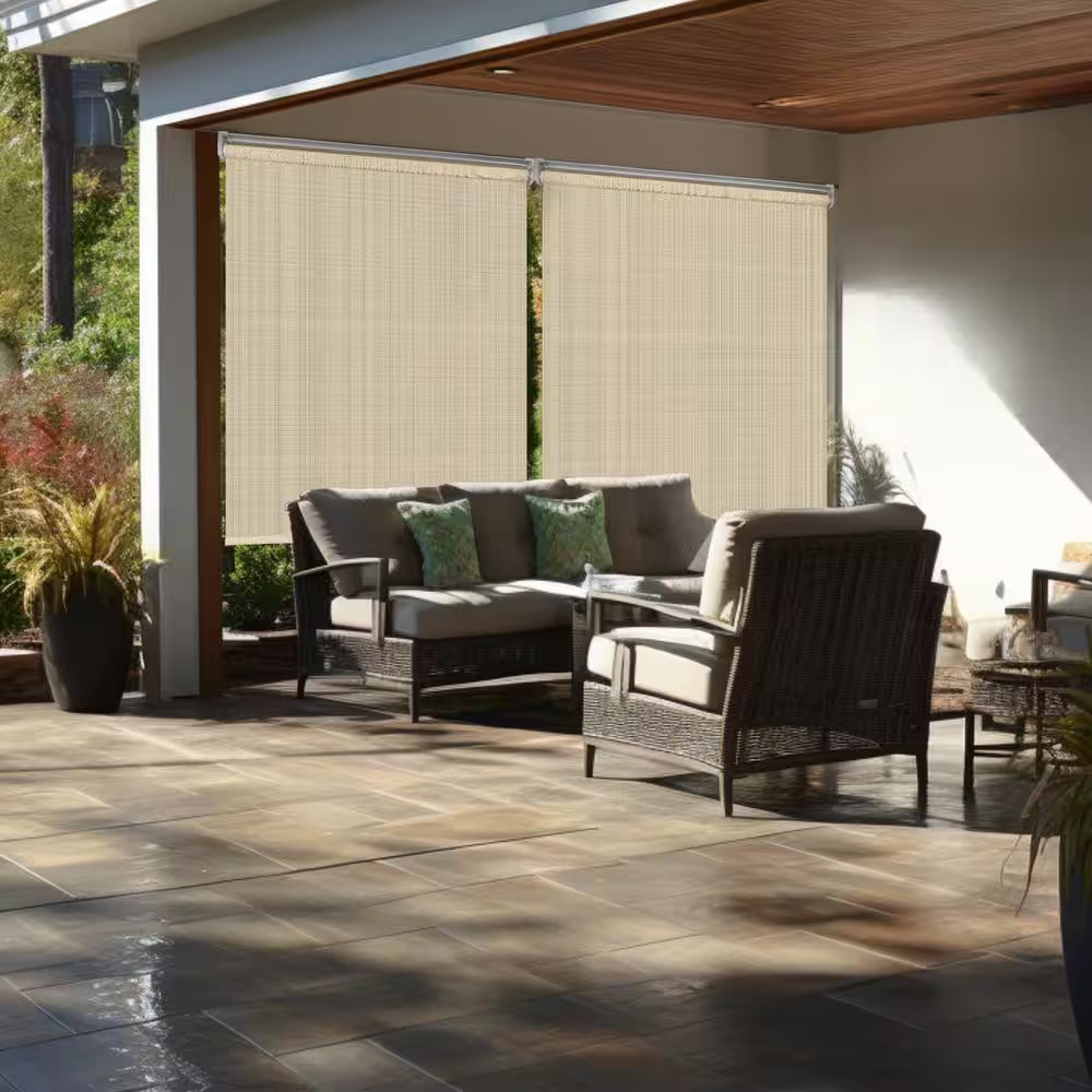 Natural Cordless UV Blocking Fade Resistant Polypropylene Outdoor Roller Shade 4
