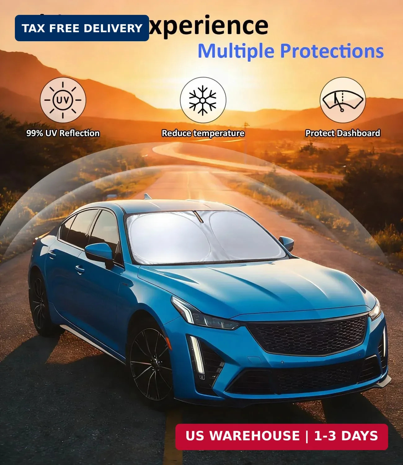 Windshield Sun Shade Custom Fit for Cadillac CT5 2020-2024 | Car Front Window Su