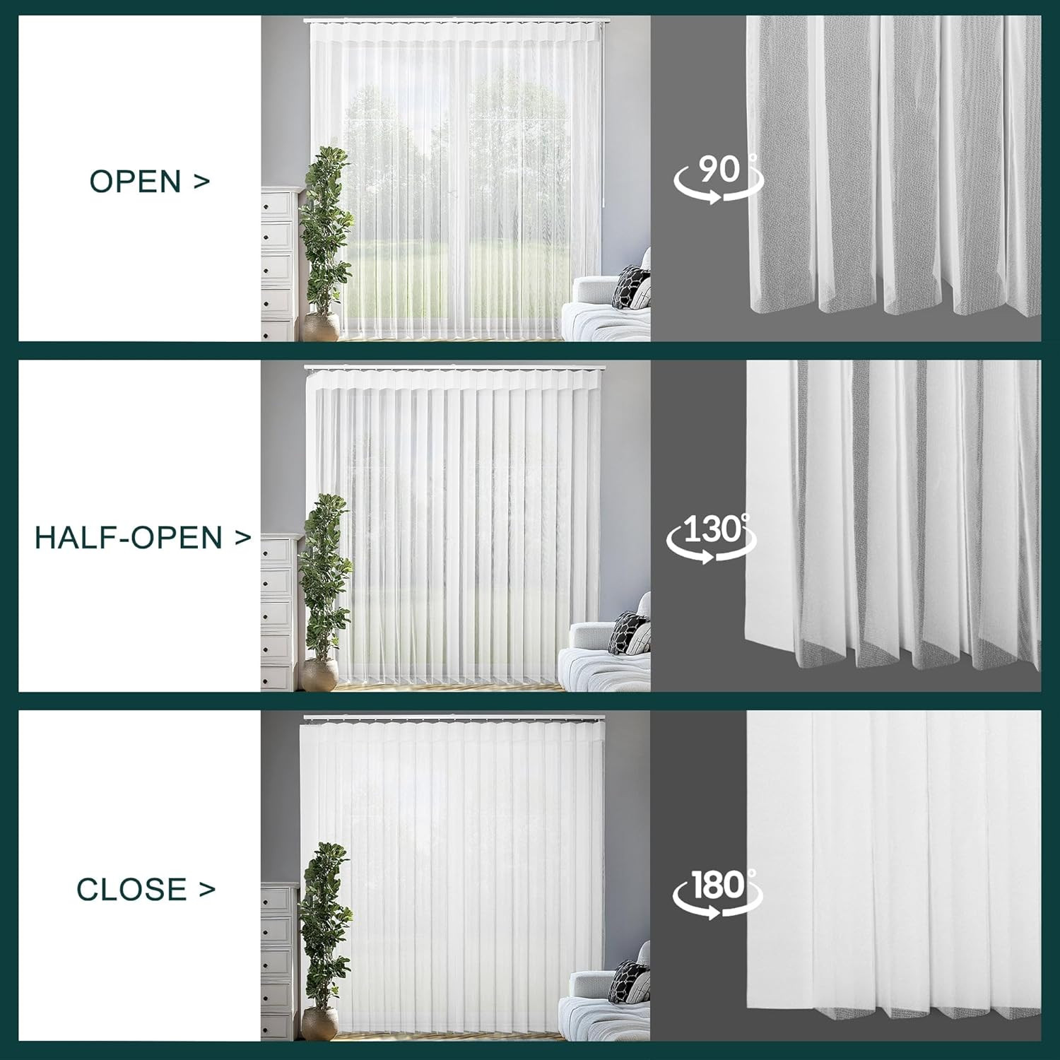 Stylish White Sheer Vertical Blinds for Large Windows & Sliding Doors 78″x84