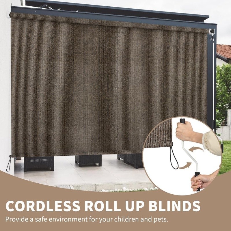Cordless Outdoor Roller Shades UV Protection Privacy Patio Blinds 96″L x 48″W US