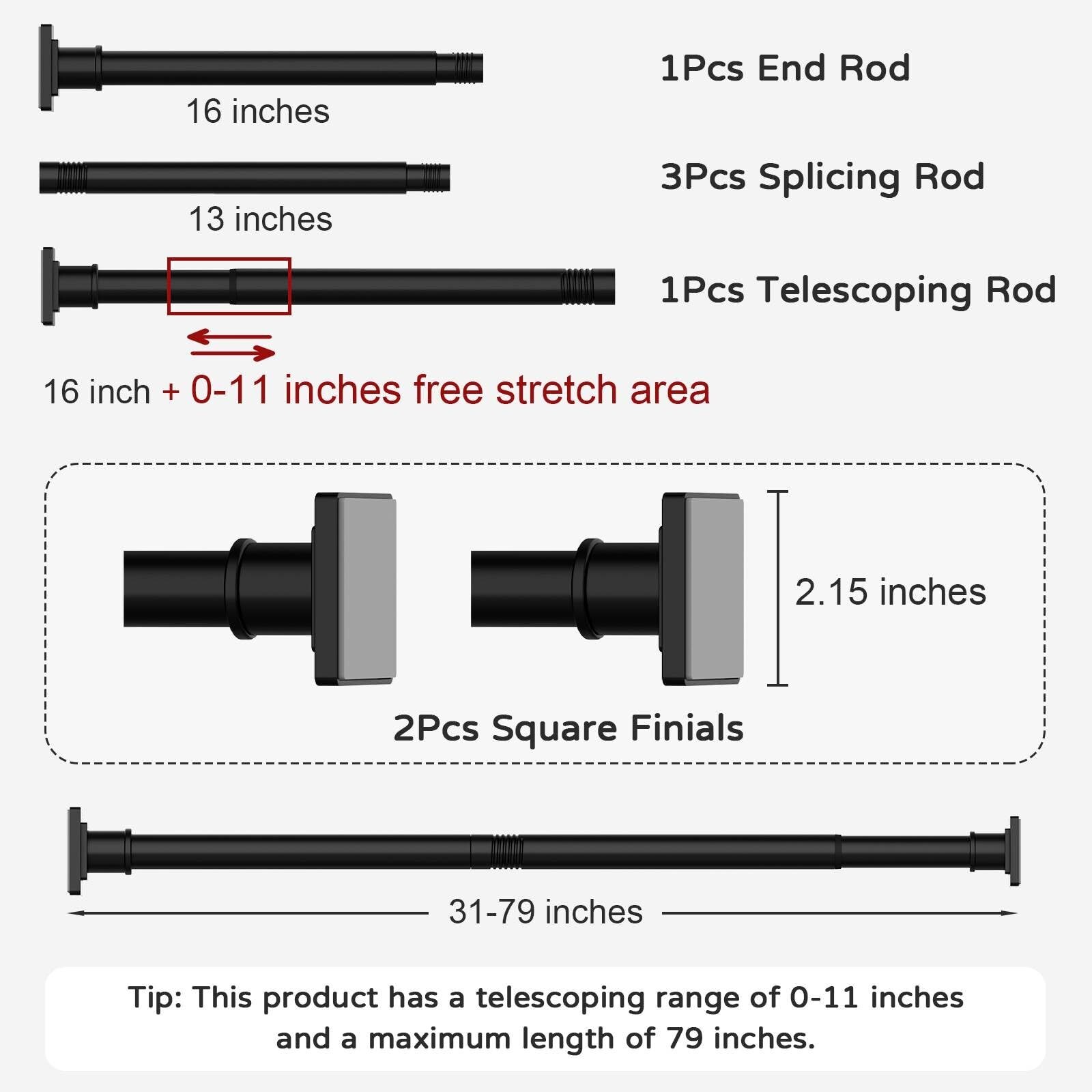 Shower Curtain Rod Adjustable 31-79″, Anti-Rust Shower Rod & Spring Tension S…