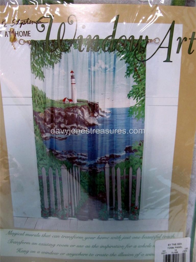 Window Art Mural BY THE SEA Lighthouse 2 Panels 72 x 84 Walls & French Doors NEW