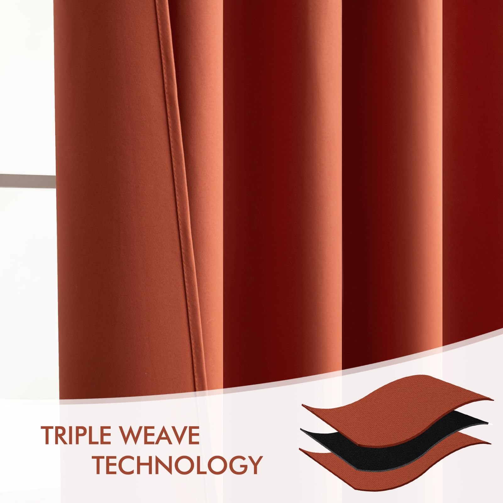 MIULEE Back Tab Burnt Orange Blackout Curtains 108 Inch Long 2 Panels Set for Li