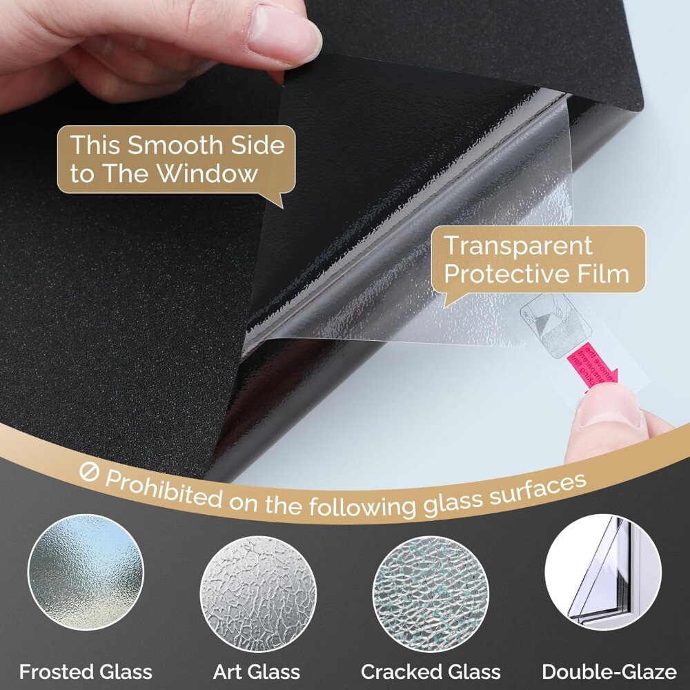 rabbitgoo Blackout Window Film Privacy Static Cling Home Glass Tint Stickers