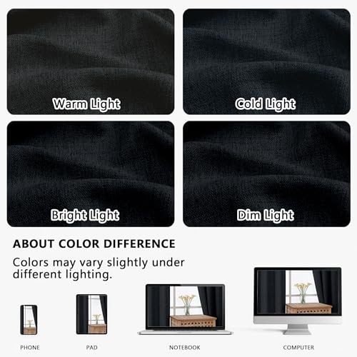 2 Panels Cafe Curtains 36 Inch Length, Thick 30″W x 36″L (Pack of 2) Black
