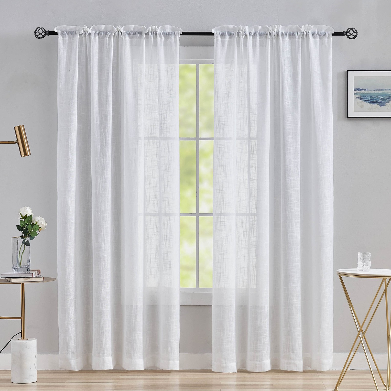 Home Brilliant Semi Sheer Curtains 84 Inches 54″W x 84″L (Pack of 2), White