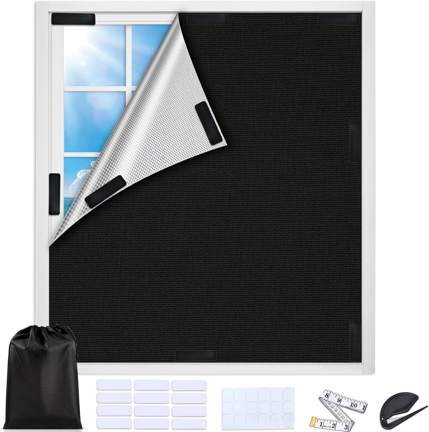 100% Blackout Window Cover Portable Blackout Curtains Bedroom Cuttable No Drill
