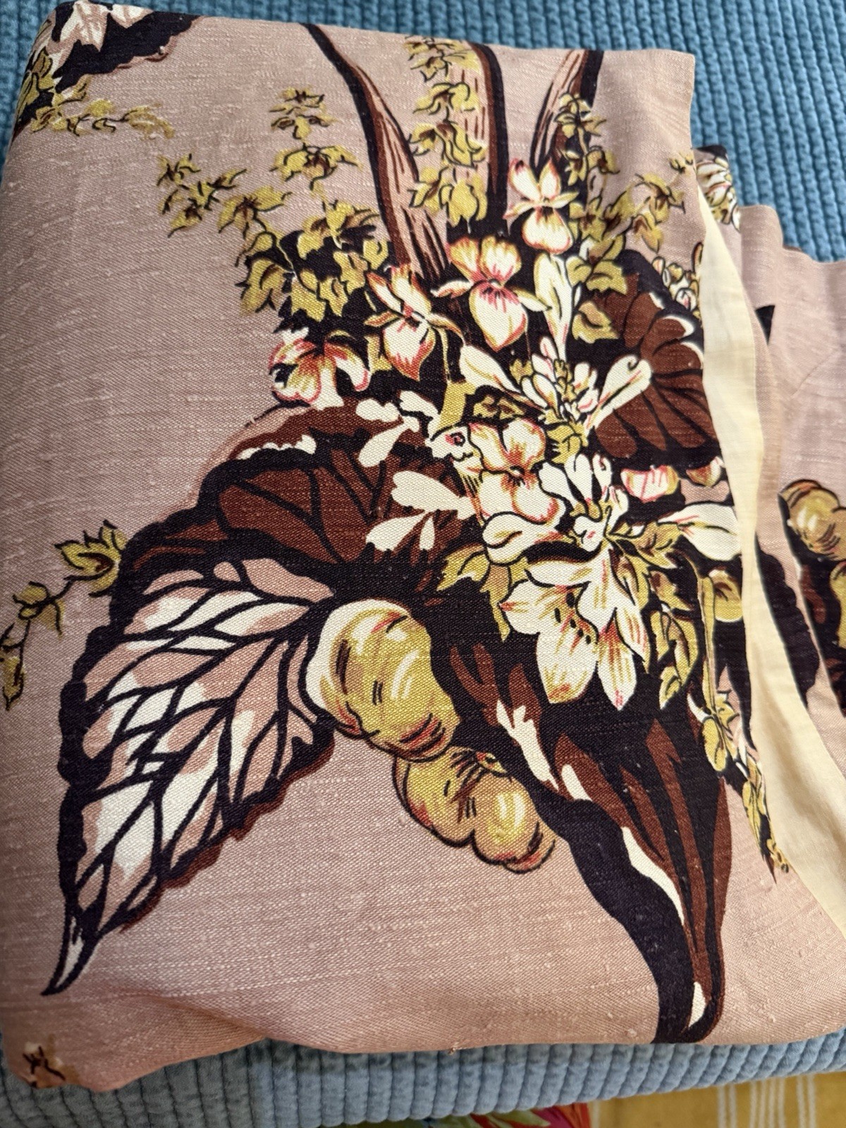VTG Custom Brown Botancal Floral Woven Pinch Pleat Curtain Panel-52”x63”