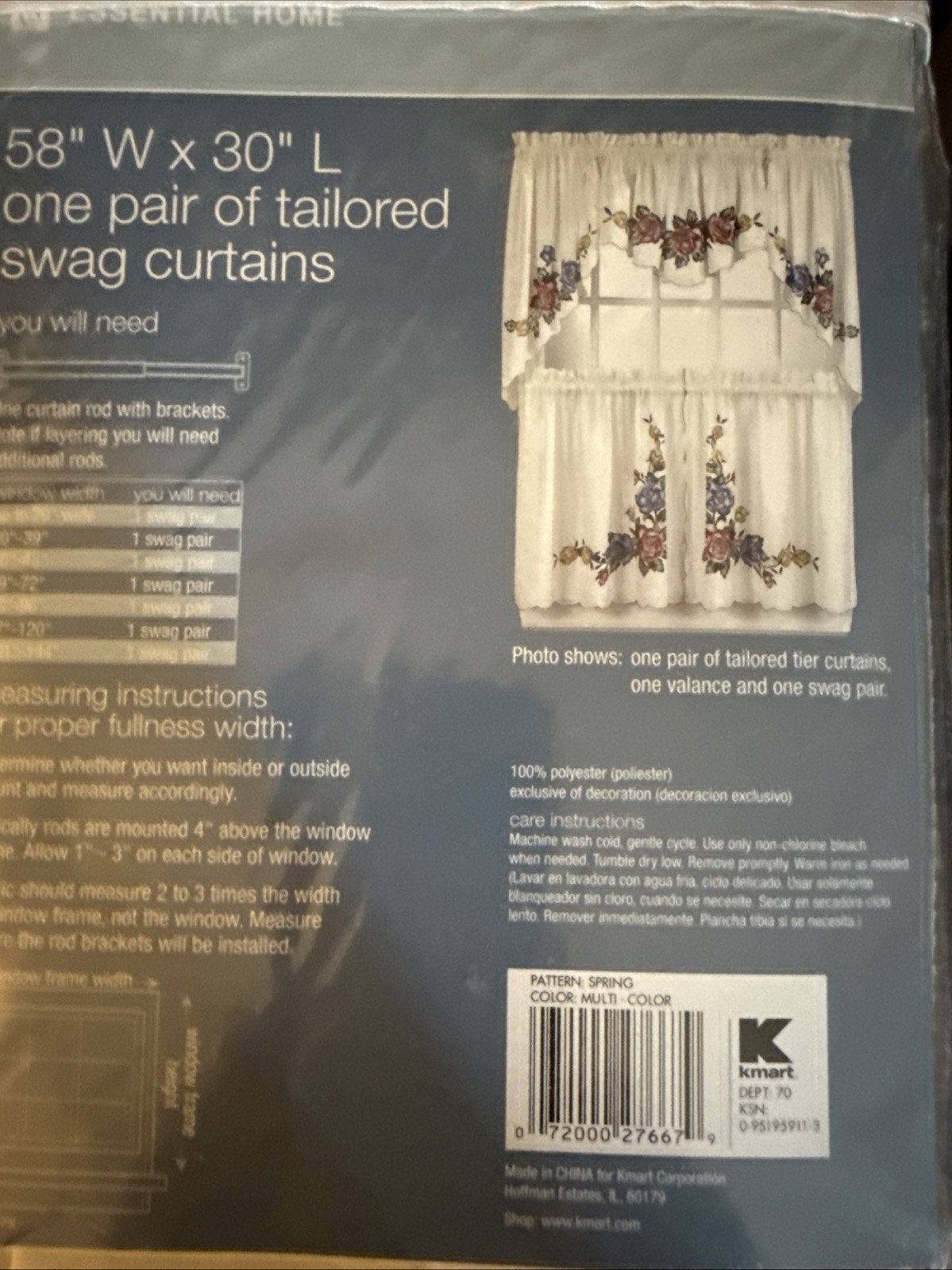 Airbrush Swag Curtain Window Valance White/multi 30”Long N EW