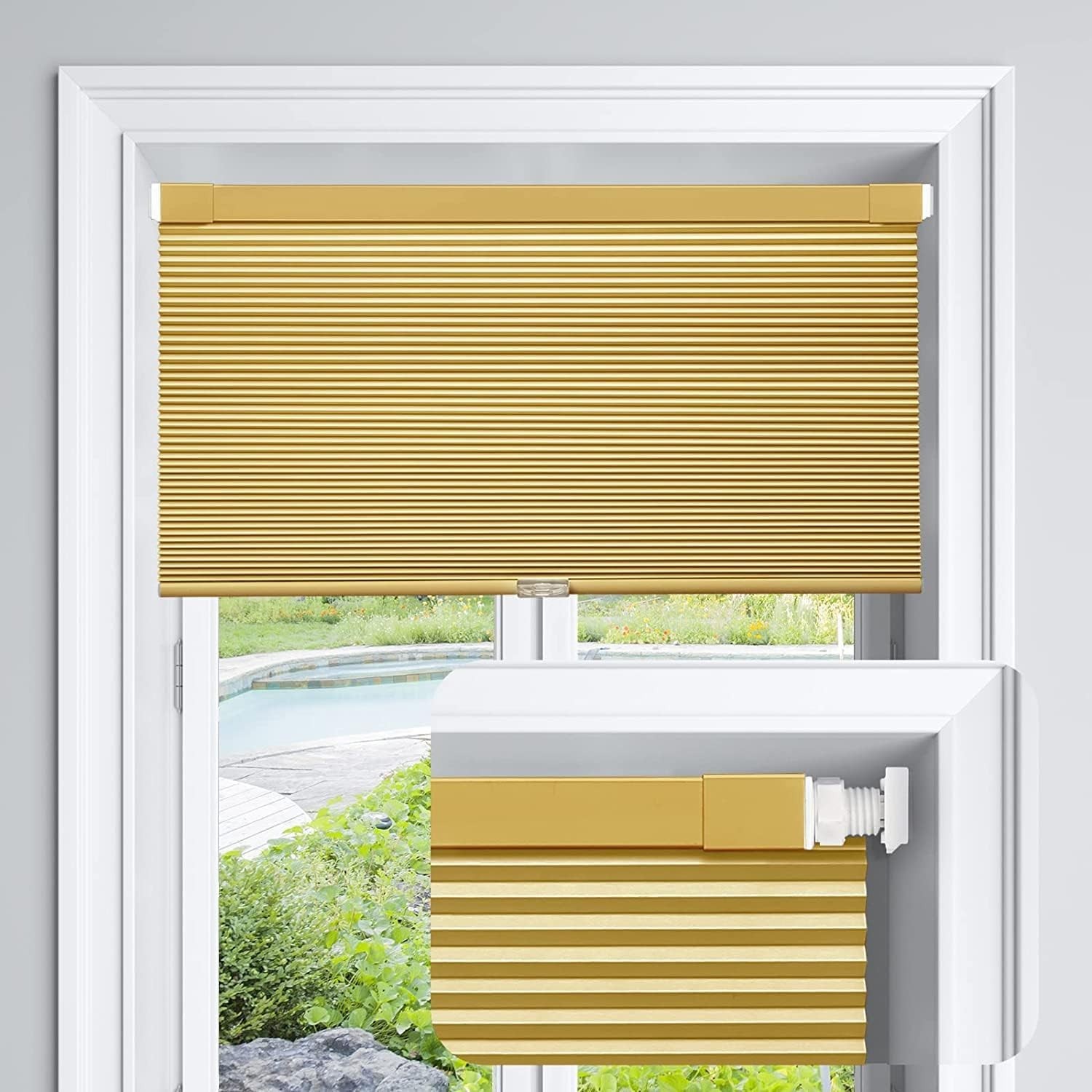 LazBlinds Cordless Cellular Shade No Drill Blackout Honeycomb Shades 23″W x 64″H