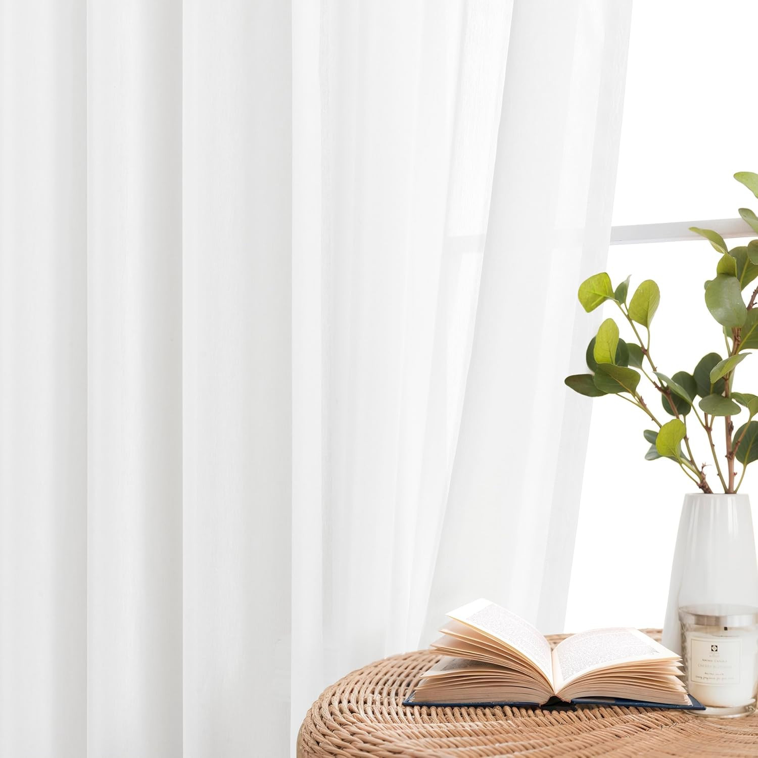 Extra Large Bright White Sheer Pinch Pleated Curtains 120″ for Home Decor