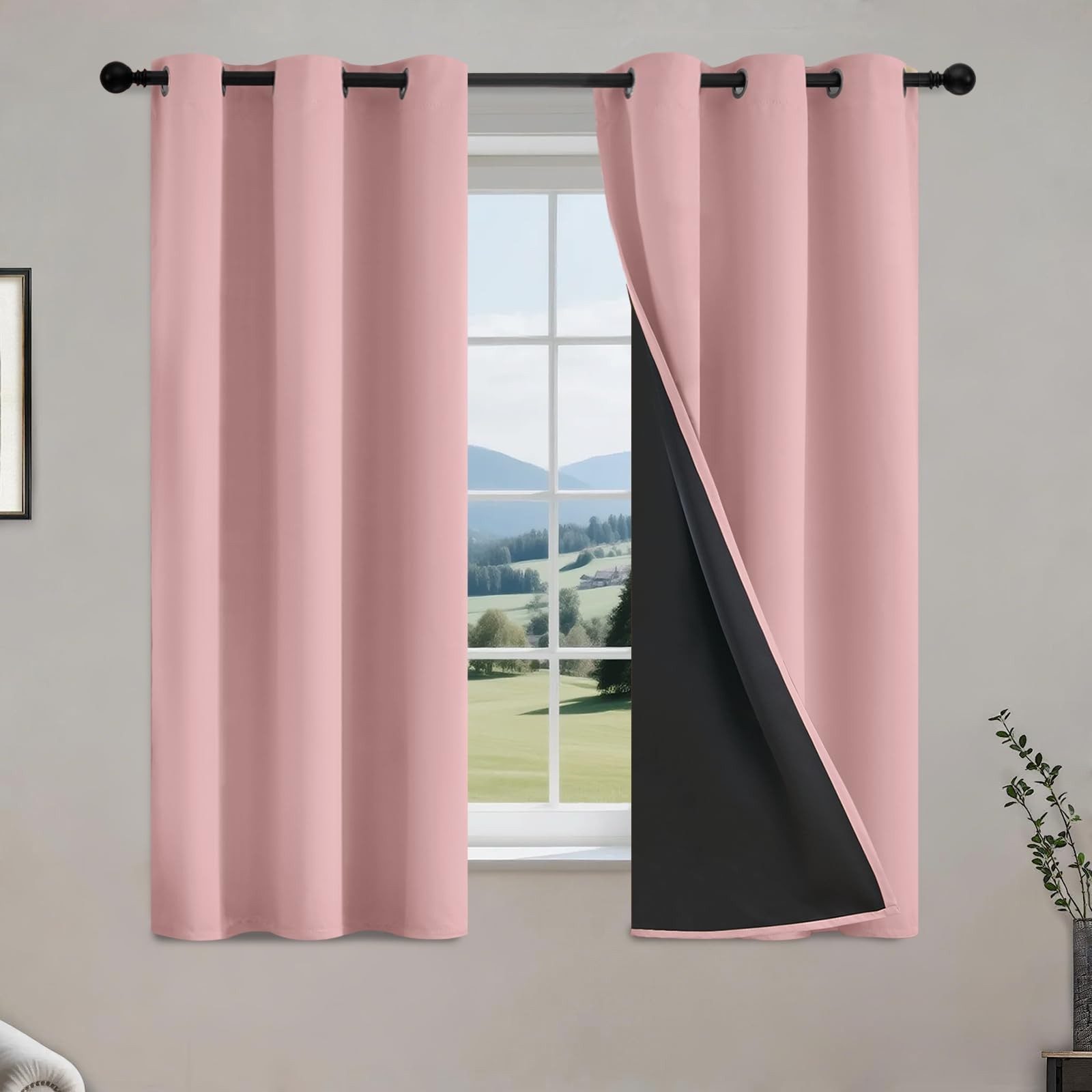 100% Peach Pink Blackout Curtains for Bedroom Kids Room 54 Inches Length 2 Pa…