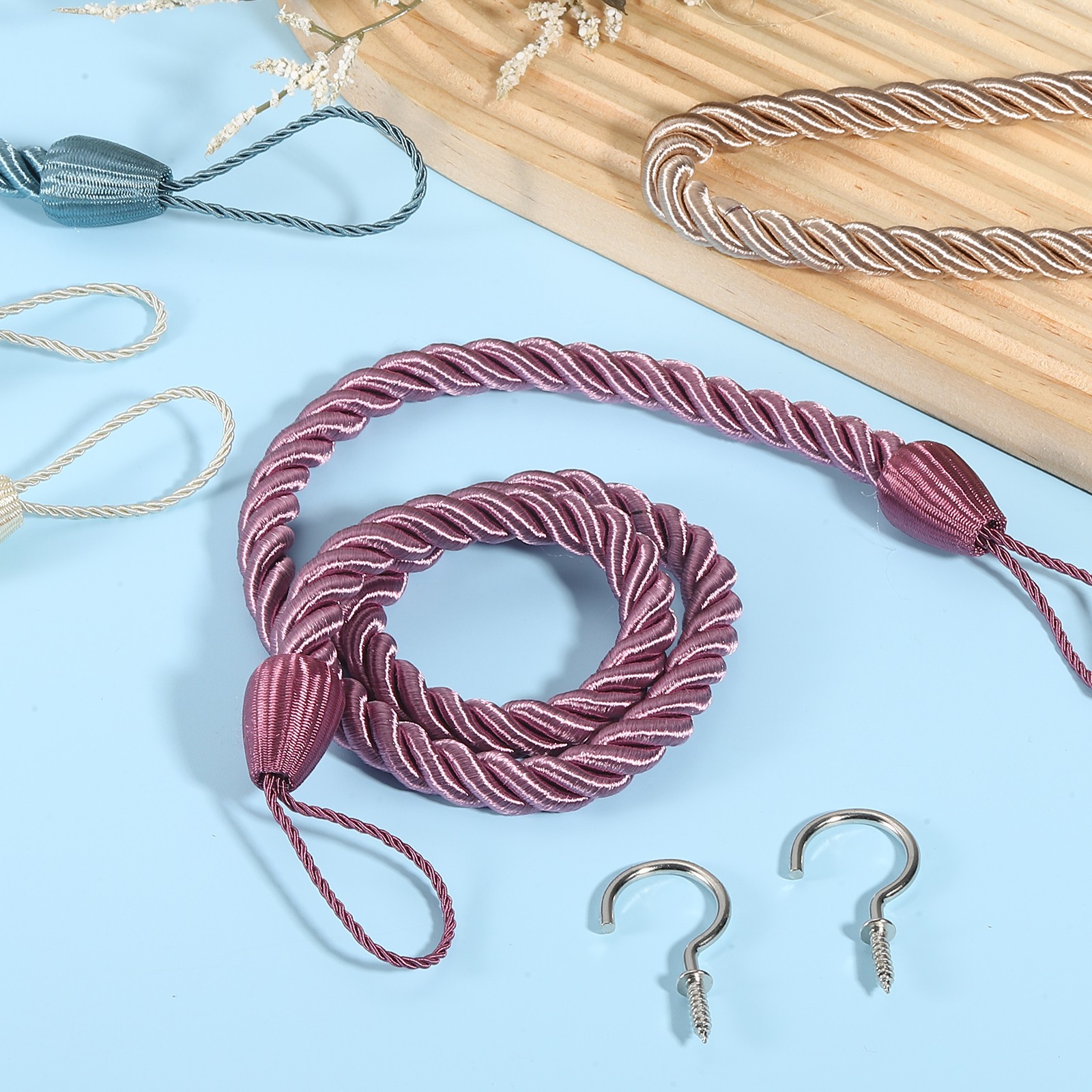 2 Pack Curtain Tiebacks 74cm/29″ Braided Drapery Holdback with Hook Gold