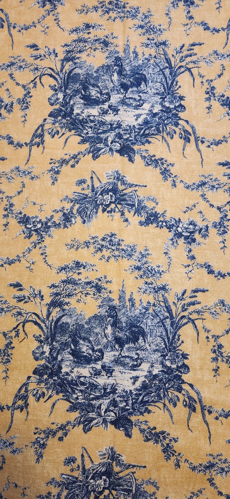 VINTAGE Yellow/Blue FRENCH TOILE Curtains 100% COTTON Fully Lined 51″L/50″W