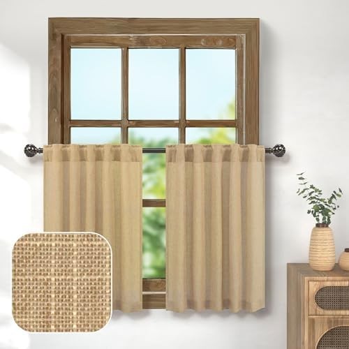 Farmhouse Kitchen Curtains 30 Inch Length for 30″W x 30″L (Pack of 2) Tan Brown