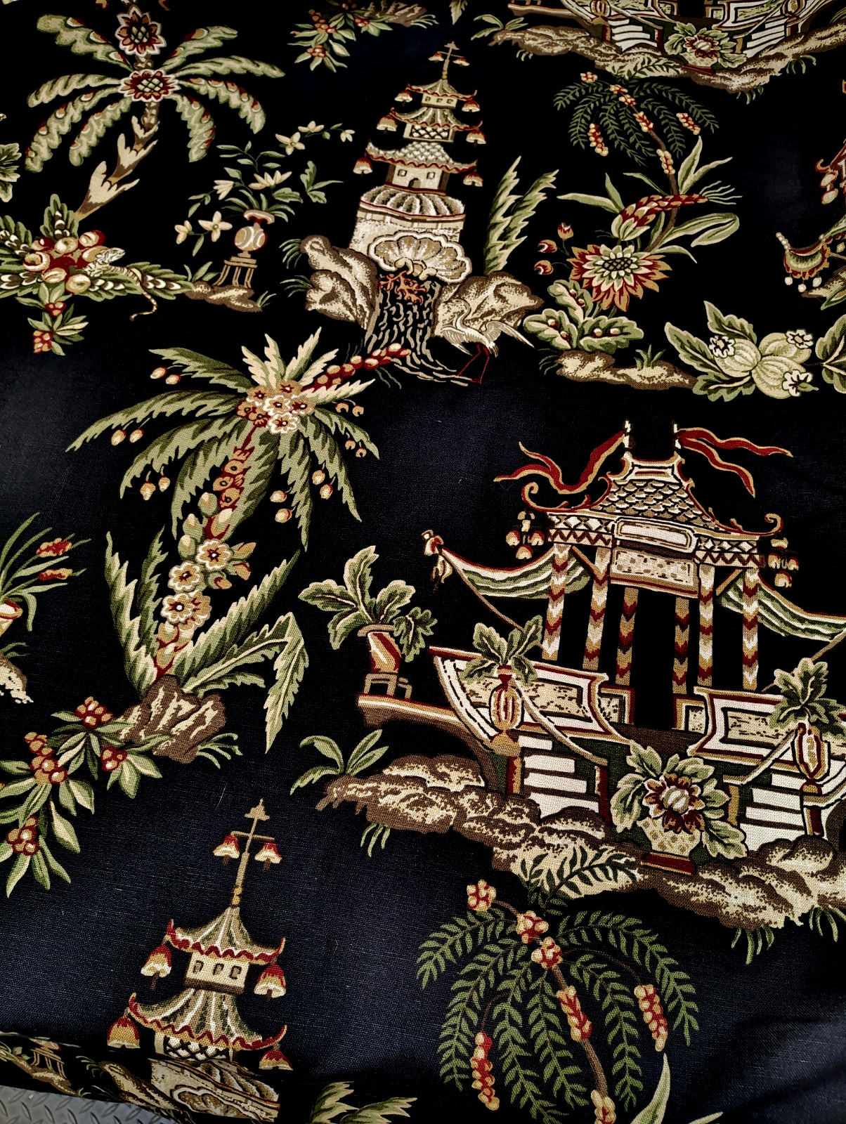 New Custom DRAPES Thibaut Tea House Asian Pagoda 2 pc Lined Pleats 100″ lg Black