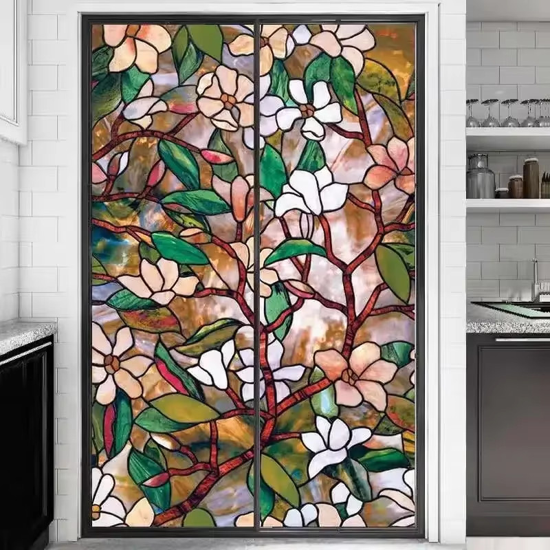 Window Privacy Film Magnolia Window Film Stickers Non Adhesive Static Cling Glas