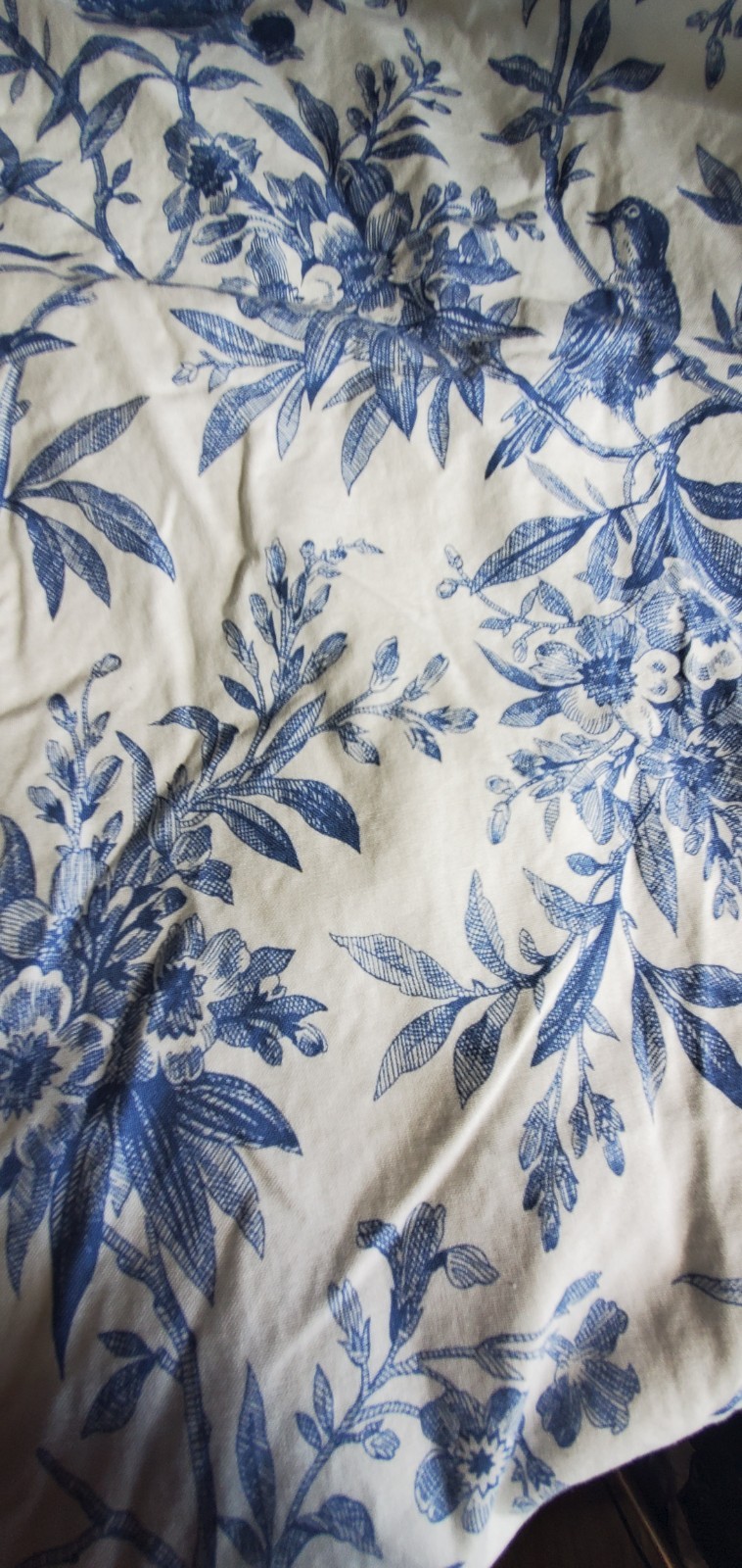 Custom Made Pinch Pleated Lined Drapes Blue/White Birds 2 Panels Ea *18″x 97″*