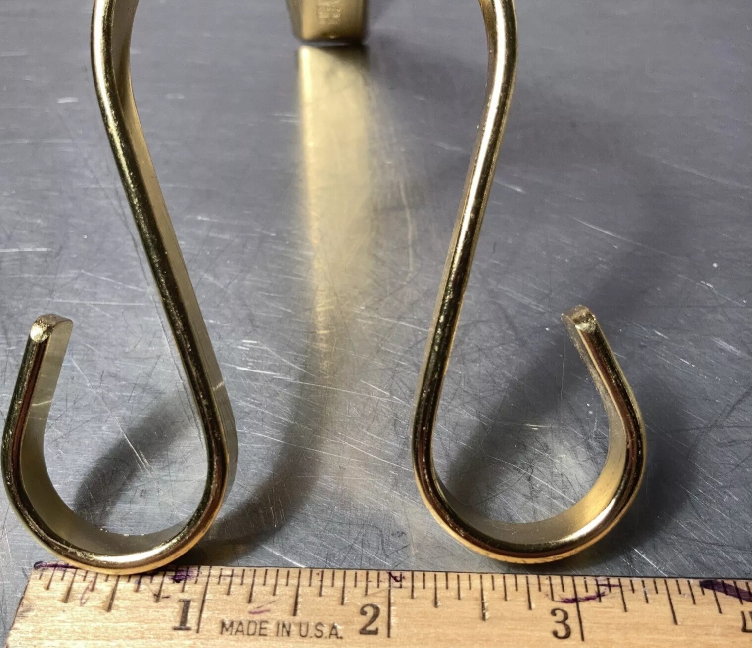 Set 4 Double Gooseneck Swag Drapery Hooks Hook Rosettes Bishop Sleeve Brass Tone