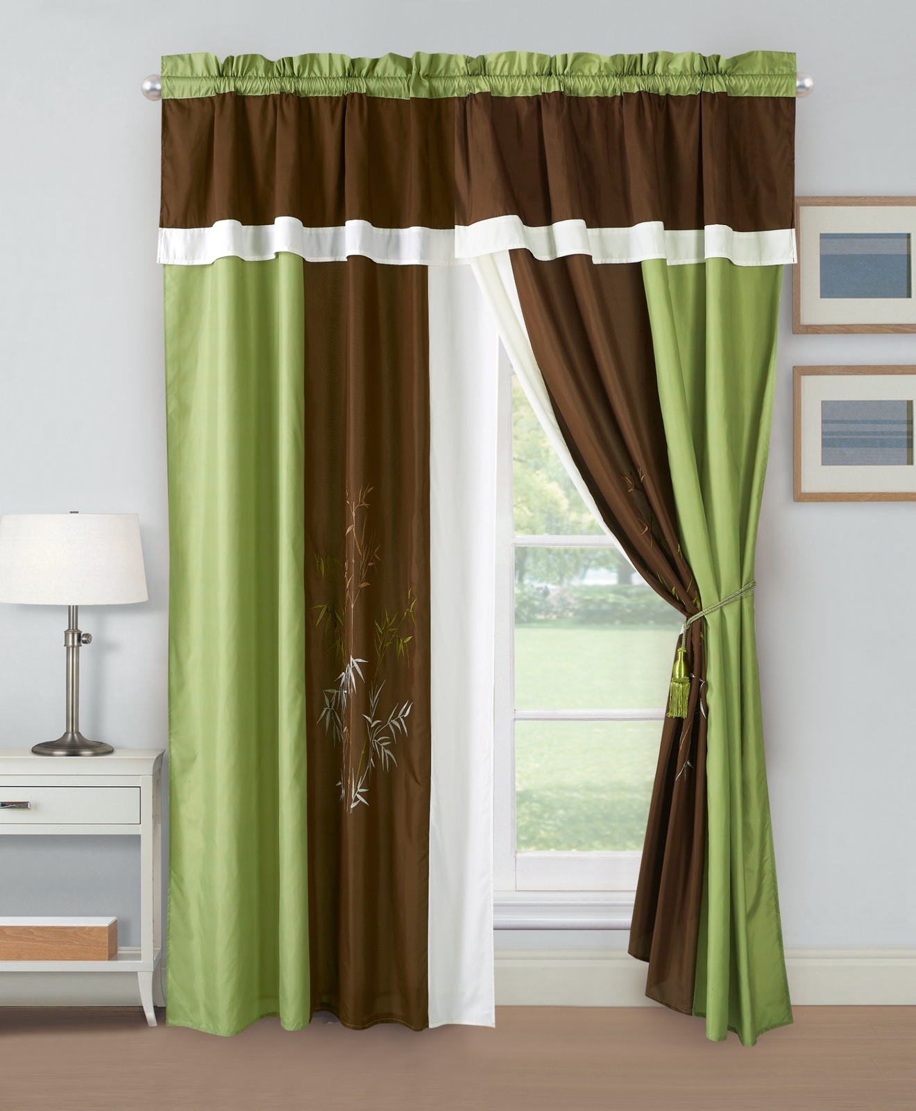 Chezmoi Collection Bengal 4-Piece Luxury Bamboo Embroidery Window Curtain Set