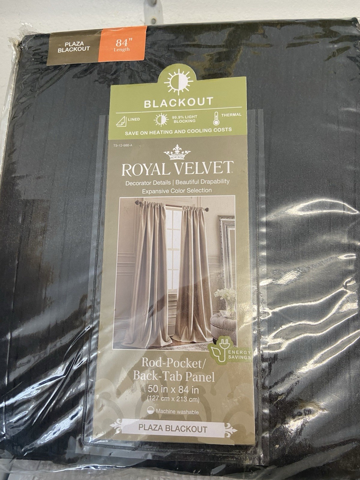 Royal Velvet Cool Black Plaza Blackout Rod-Pocket Back Tab 2 Panel Sets 50″x84”