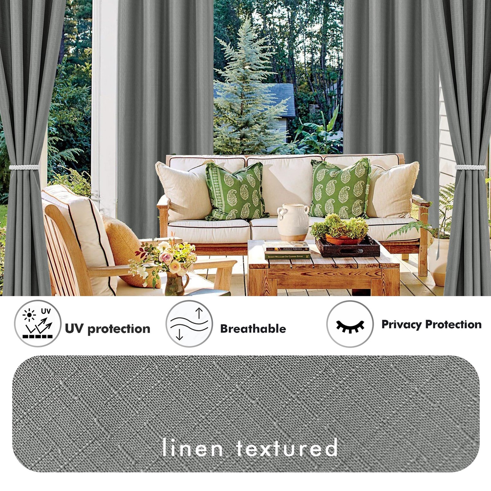 New HolidayIdeas 4 Panels Linen Outdoor Curtains for Patio Waterproof 54″ Wide x