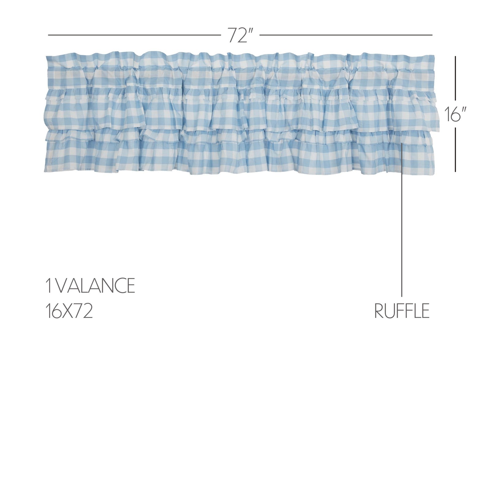 Annie Buffalo Blue Ruffled Set (1 Valance 16×72 ; 2 Tier 24×36) VHC Brands