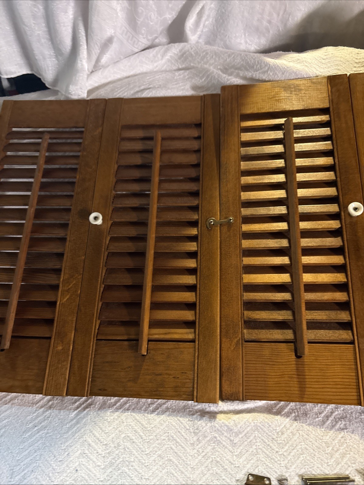 Vintage Plantation Window Shutters Set 19″x 15 1/4 “Wood Interior Louver Brown