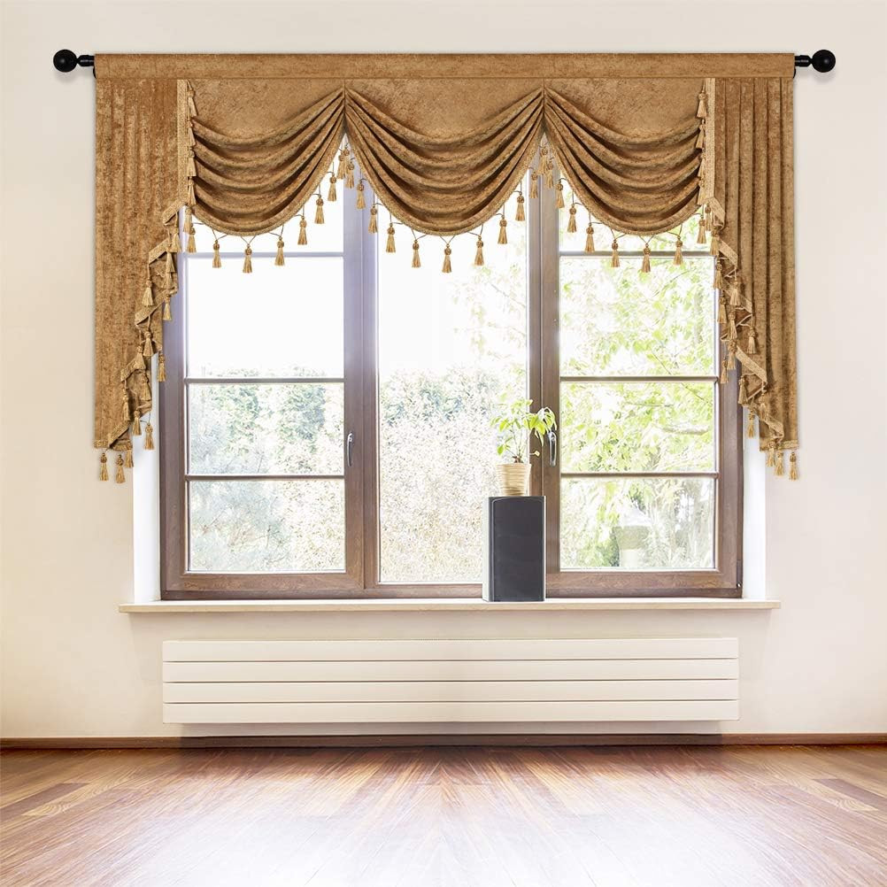 Thick Chenille Window Curtains Valance for Living Room Bronze Waterfall Valance