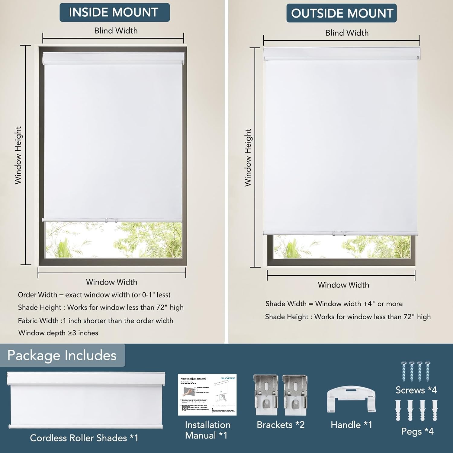 Roller Window Shades Free-Stop Cordless Blackout Blinds, Thermal Insulated Pull