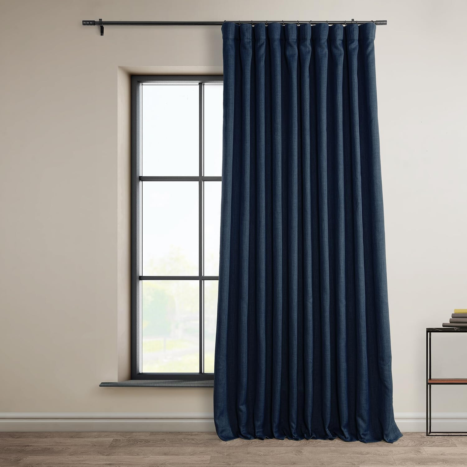 Half Price Drapes-Luxury Linen Curtain-100″W x 96″L (1 Panel)-INDIGO-NEW-SEALED